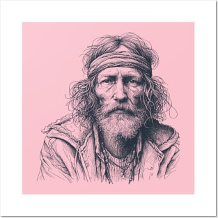 homeless man, artistic sketch, art sketch, artist sketch, old hippie Posters and Art